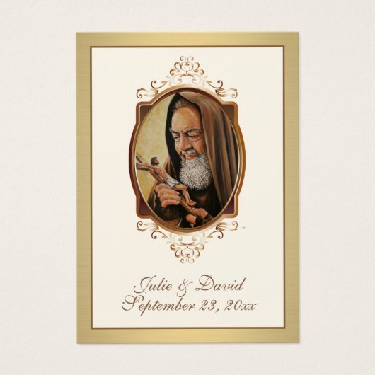 St. Padre Pio Gold Wedding Favor Heilige Visitekaartje (Voorkant)