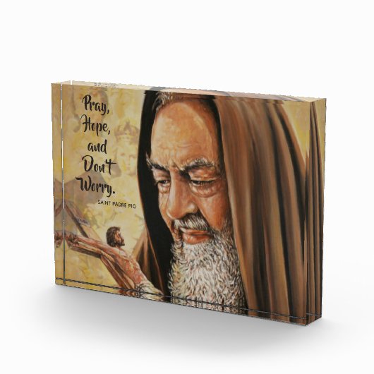 St. Padre Pio met citaat Pray Hope Maak je geen zo Fotoblokken (Rechts)