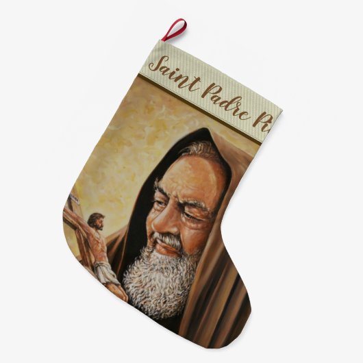 St. Padre Pio met Crucifix Grote Kerstsok (Voorkant (Hangend))