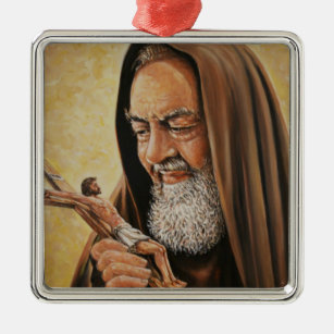 St. Padre Pio met Crucifix Metalen Ornament