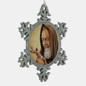 St. Padre Pio met Crucifix Tin Sneeuwvlok Ornament (Links)