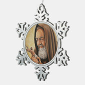 St. Padre Pio met Crucifix Tin Sneeuwvlok Ornament (Rechts)