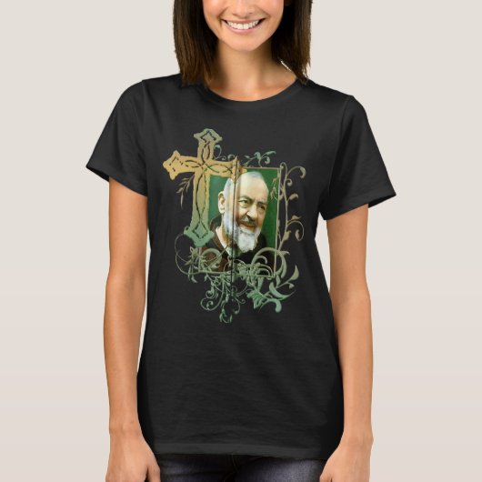 St. Padre Pio Prayer Kruiskatholieken Heilige Zage T-shirt (Voorkant)