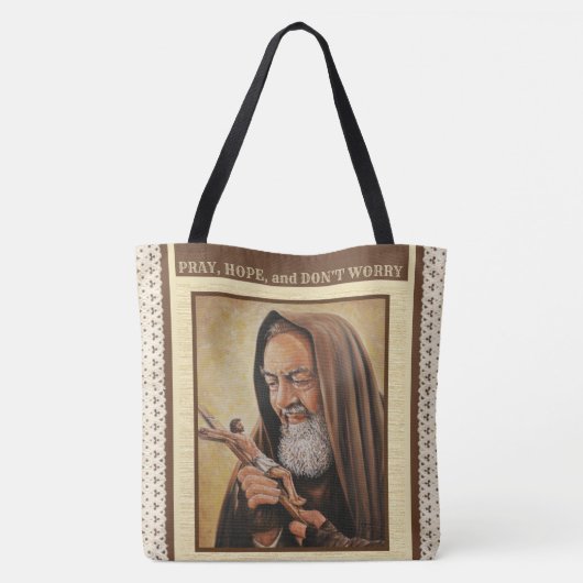 St. Padre Pio Praying Hands Religious Quote Tote Bag (Achterkant)