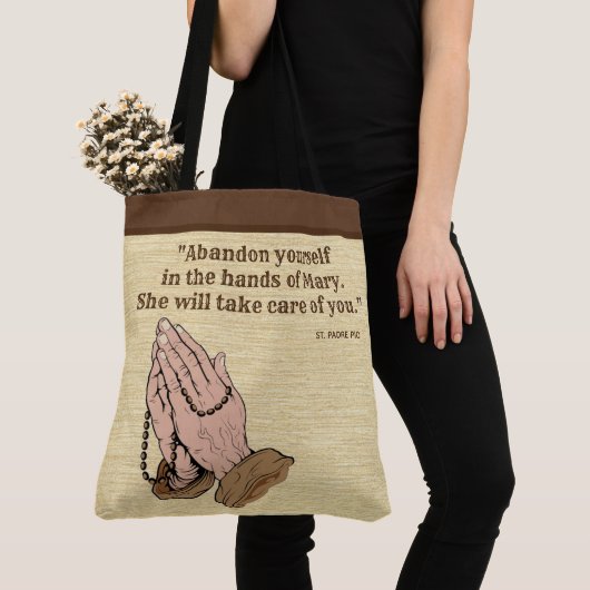 St. Padre Pio Praying Hands Religious Quote Tote Bag (Dichtbij)