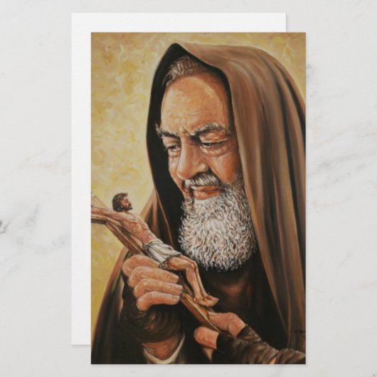 St. Padre Pio Priest Crucifix Briefpapier (Voorkant / Achterkant)