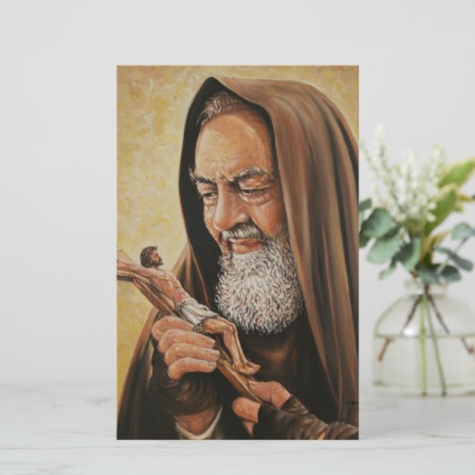 St. Padre Pio Priest Crucifix Briefpapier (Staand voorkant)