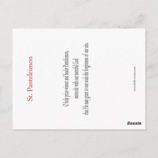 St. Panteleimon Prayer Card Briefkaart (Achterkant)