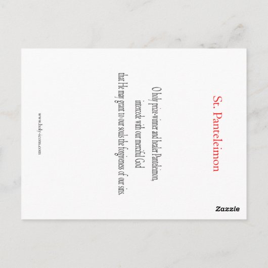 St. Panteleimon Prayer Kaart (Achterkant)