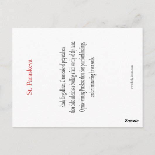 St. Paraskeva Prayer Card Briefkaart (Achterkant)