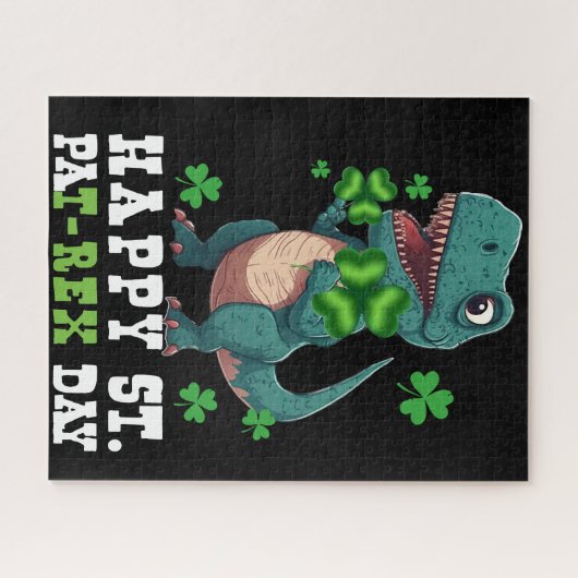 St. Pat T-Rex Saint Patrick's Day Dinosaur Legpuzzel (Horizontaal)