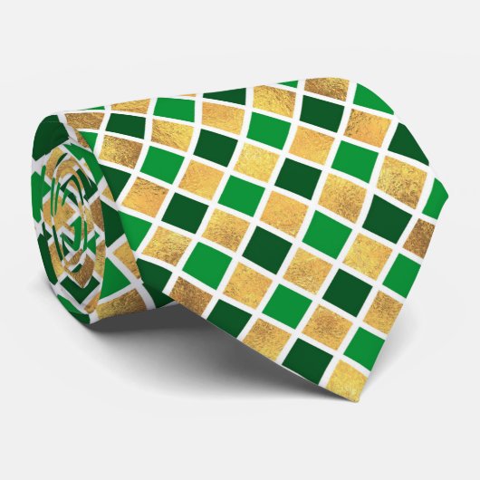 St. Patric Geometric Pattern Gold and Green Stropdas (Opgerold)