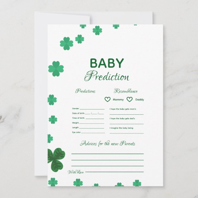 St. Patrick Baby voorspelling spel baby shower spe (Voorkant)