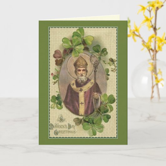 St. Patrick Bishop Shamrocks Prayer Irish Kaart (Gele Bloem)