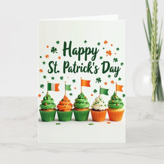 St. Patrick Cupcake Glitter Textuur Kaart (Voorkant)