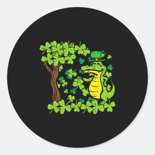 St Patrick Dag Alligator Shamrock Saint Pattys Man Ronde Sticker (Voorkant)