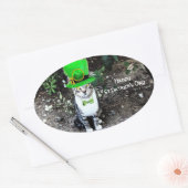 ST PATRICK DAG CAT MET LEPRECHAUN PET OVALE STICKER (Envelop)