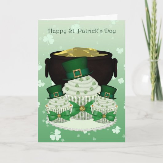 St. Patrick Dag Cupcake en Pot van Gouden Kaart (Voorkant)