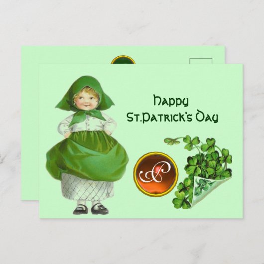 ST PATRICK DAG IRISH GIRL AGATE MONOGRAM FEESTDAGENKAART (Voorkant / Achterkant)
