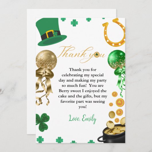 St Patrick dag Shamrock Verjaardag Dank u Kaart (Voorkant / Achterkant)