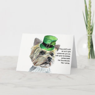 St.Patrick Dag Yorkie met Pet Leprchaun Kaart