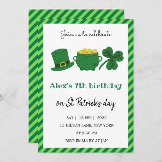 St Patrick Day Birthday Shamrock Green Kaart (Voorkant / Achterkant)