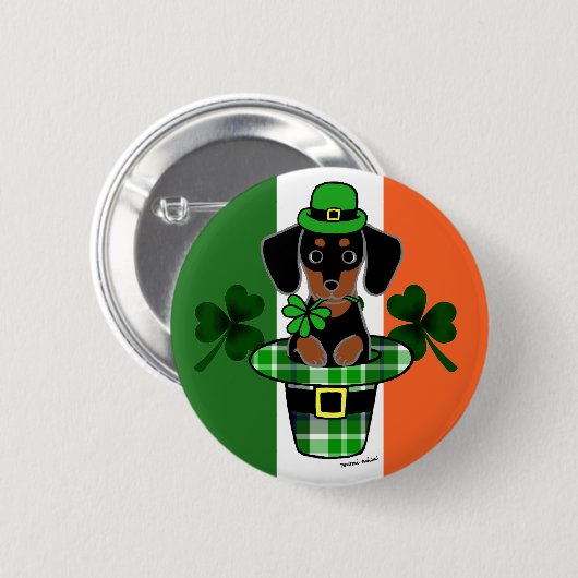 St. Patrick Day Dachshund Cartoon 4 Ronde Button 5,7 Cm (Voorkant /achterkant)