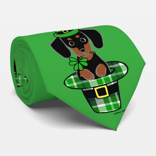 St. Patrick Day Dachshund Cartoon 4 Stropdas (Opgerold)