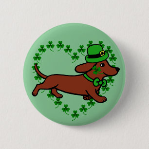 St. Patrick Day Dachshund Cartoon 7 Ronde Button 5,7 Cm