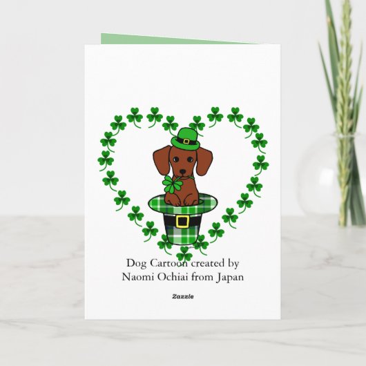 St. Patrick Day Dachshund Cartoon Kaart (Achterkant)