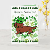 St. Patrick Day Dachshund Cartoon Kaart (Gele Bloem)