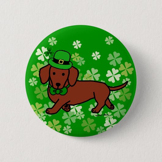 St. Patrick Day Dachshund Cartoon Ronde Button 5,7 Cm (Voorkant)