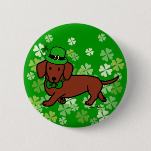 St. Patrick Day Dachshund Cartoon Ronde Button 5,7 Cm