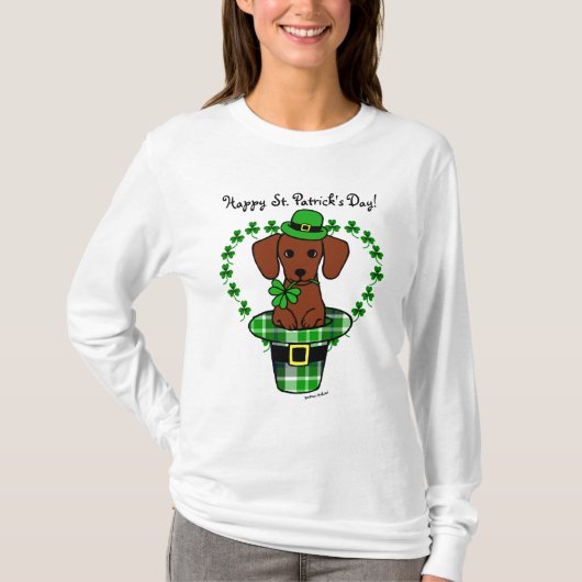 St. Patrick Day Dachshund Cartoon T-shirt (Voorkant)