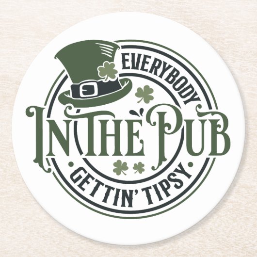 St. Patrick Day - Grappige Tipsy Tavern Onderzette Ronde Kartonnen Onderzetter (Voorkant)