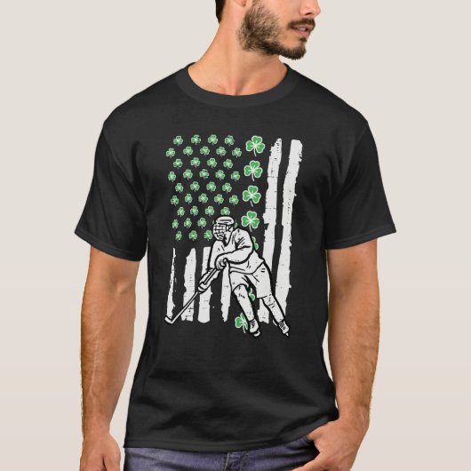 St Patrick Day Ice Hockey US Flag Saint Pattys Men T-shirt (Voorkant)