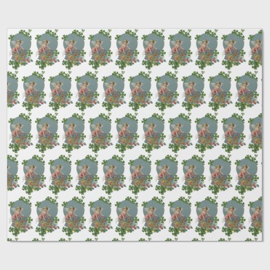St. Patrick Day Irish Angels Shamrocks Flowers Cadeaupapier (Vlak)