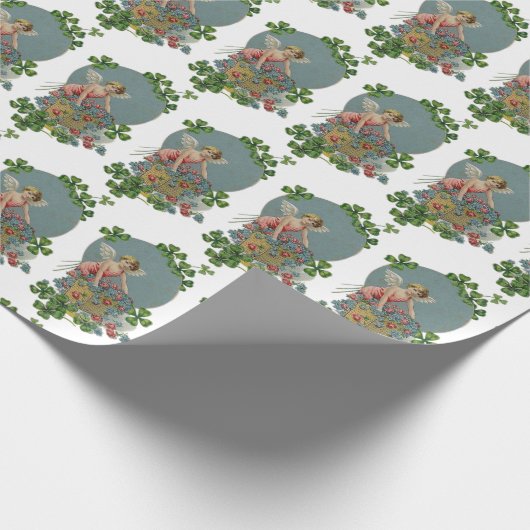 St. Patrick Day Irish Angels Shamrocks Flowers Cadeaupapier (Hoek)