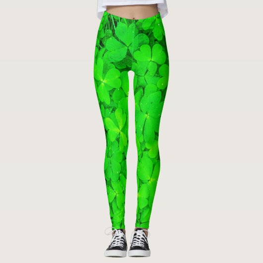 St. Patrick Day Irish Shamrock Clovers Green Leggings (Voorkant)
