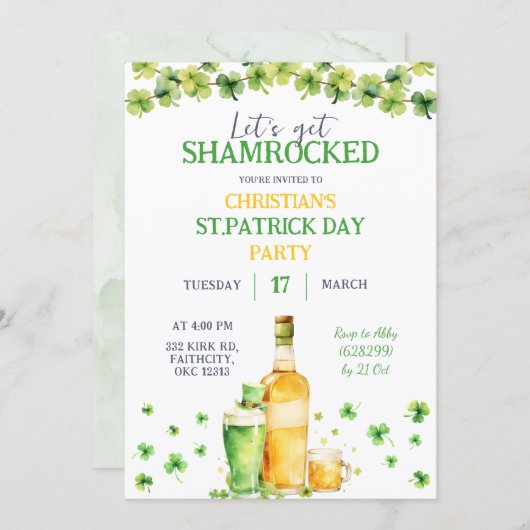 St Patrick Day Let's Get Shamrocked Party Kaart (Voorkant / Achterkant)
