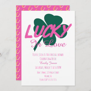 St Patrick Day Lucky Pink Bridal Shower Kaart