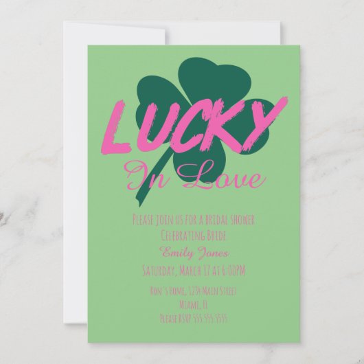St Patrick Day Lucky Pink Bridal Shower Kaart (Voorkant)