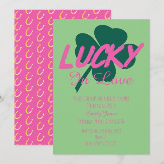 St Patrick Day Lucky Pink Bridal Shower Kaart (Voorkant / Achterkant)