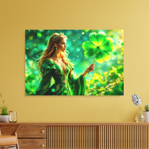 St Patrick Day mystieke prinses klaver magie Canvas Afdruk