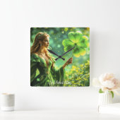 St Patrick Day mystieke prinses klaver magie Vierkante Klok (Huis)