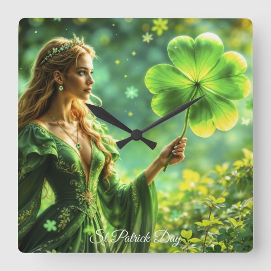 St Patrick Day mystieke prinses klaver magie Vierkante Klok (Voorkant)