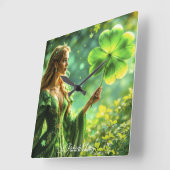 St Patrick Day mystieke prinses klaver magie Vierkante Klok (Hoek)