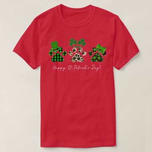 St Patrick Day Paw leopard shamrock Cat Dog mam T-shirt (Design voorkant)