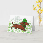 St. Patrick Day Red Smooth Dachshund Kaart (Gele Bloem)