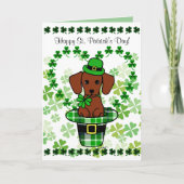 St. Patrick Day Red Smooth Dachshund Pet Kaart (Voorkant)